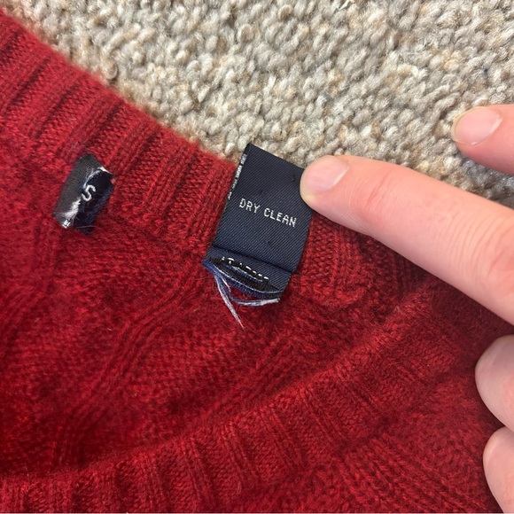 Cashmere Red Cable Knit Double Ply Cashmere Crewneck Sweater - Picture 5 of 5